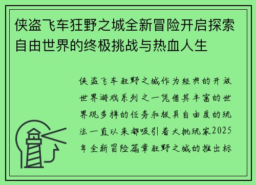 侠盗飞车狂野之城全新冒险开启探索自由世界的终极挑战与热血人生